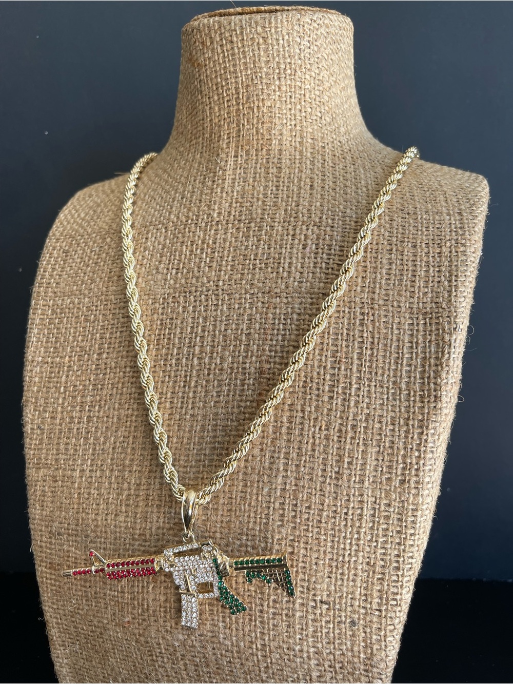 Gold-Tone Crystal machine gun Pendant Necklace.